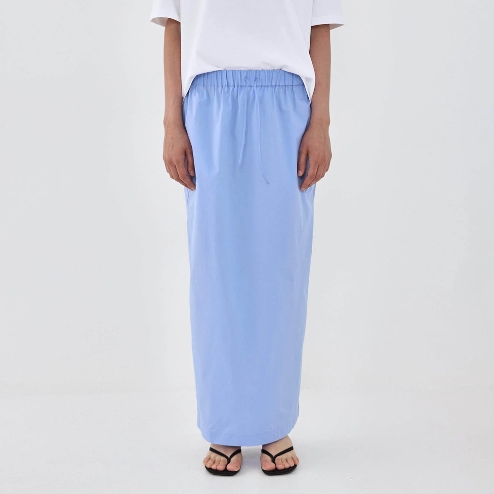 De Rococo Blue Poplin Gathered Maxi Skirt